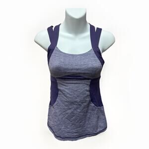 Lululemon Womens Tank Top Size 4 Purple Gray Built In Bra Strappy Back Yoga